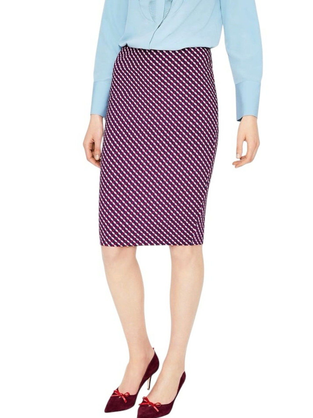 LN Boden Hampshire Blue Red Pink Geometric Print Ponte knit Pencil Skirt - 8